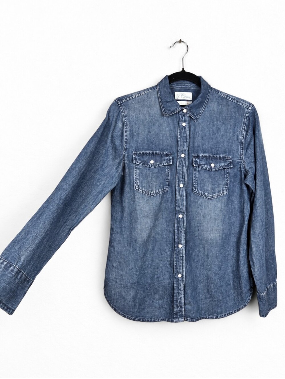 J.Crew Denim Western Shirt 4 Slim Pearl Snap Chambray Cowgirl Coastal Ranch